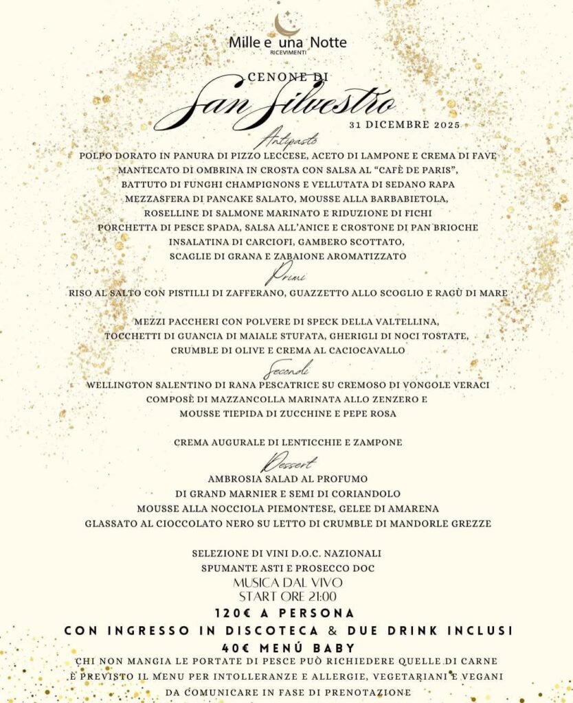 Menù Cenone Mille e Una Notte